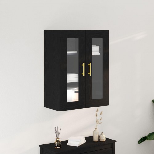 Væghængt Sk Cabinet med Glasdøre Sort Eg 69,5x34x90 cm