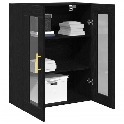 Væghængt Sk Cabinet med Glasdøre Sort Eg 69,5x34x90 cm