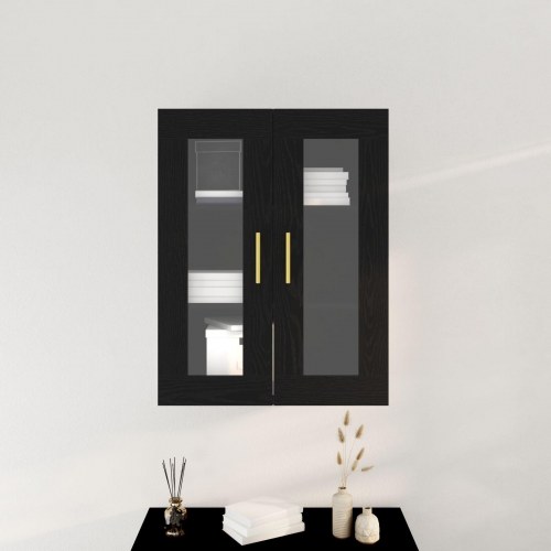 Væghængt Sk Cabinet med Glasdøre Sort Eg 69,5x34x90 cm