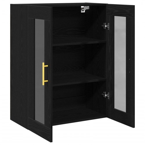 Væghængt Sk Cabinet med Glasdøre Sort Eg 69,5x34x90 cm