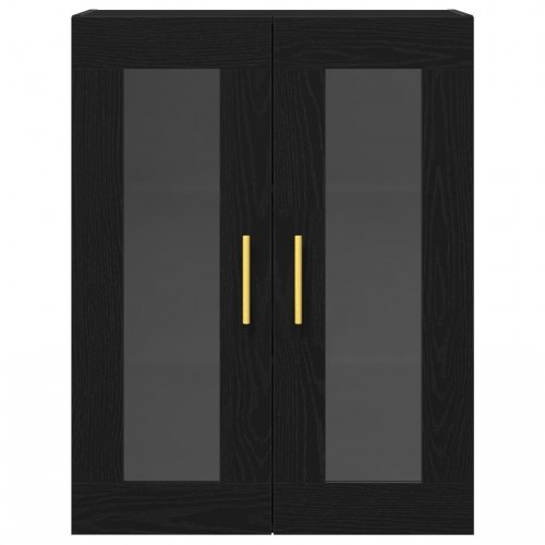 Væghængt Sk Cabinet med Glasdøre Sort Eg 69,5x34x90 cm