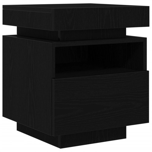 Sengbord med LED-lys Sort Eg 40x39x48,5 cm