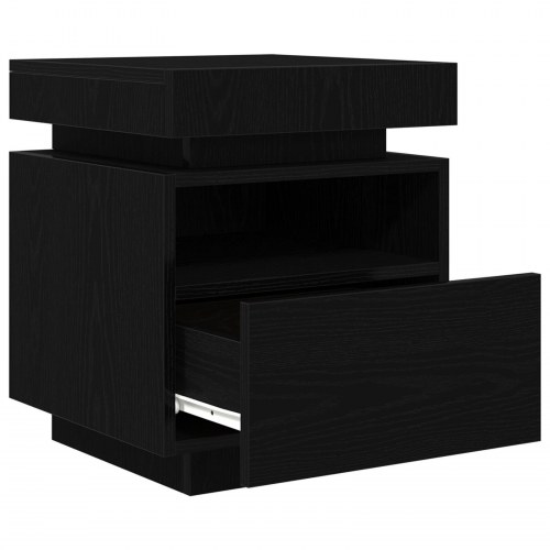 Sengbord med LED-lys Sort Eg 40x39x48,5 cm