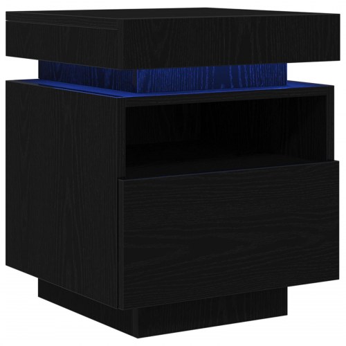 Sengbord med LED-lys Sort Eg 40x39x48,5 cm