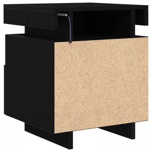 Sengbord med LED-lys Sort Eg 40x39x48,5 cm