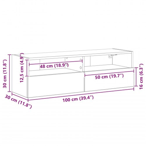 TV Væghængt Skab Artisan Eg 100x30x30 cm Konstrueret Træ