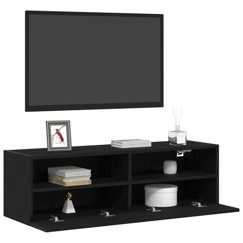 TV Vægskabe 2 stk Sort Eg 100x30x30 cm Konstrueret Træ
