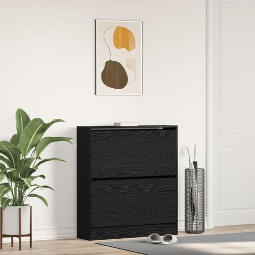 Skoskab med Flip-skuffe Sort Eg 80x21x87,5 cm