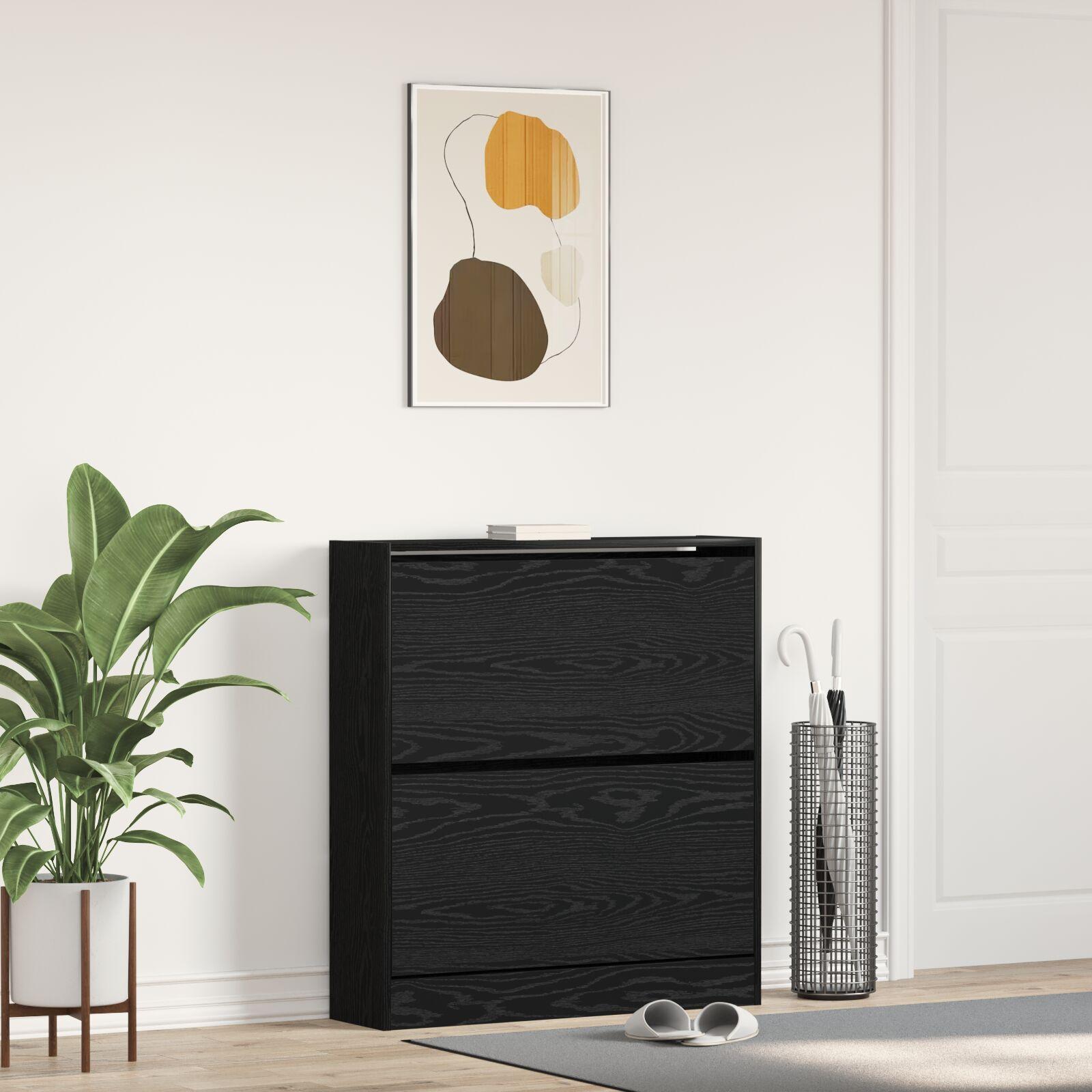 Skoskab med Flip-skuffe Sort Eg 80x21x87,5 cm