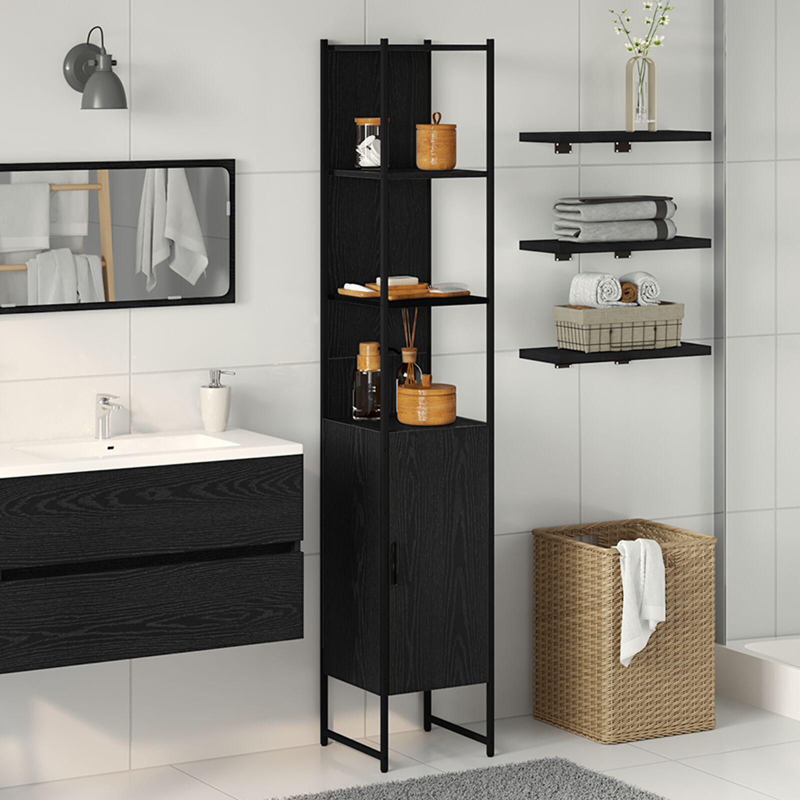 Badeværelse Skab Sort Eg 33x33x185,5 cm Konstrueret Træ