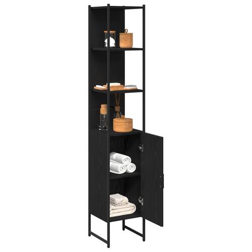 Badeværelse Skab Sort Eg 33x33x185,5 cm Konstrueret Træ