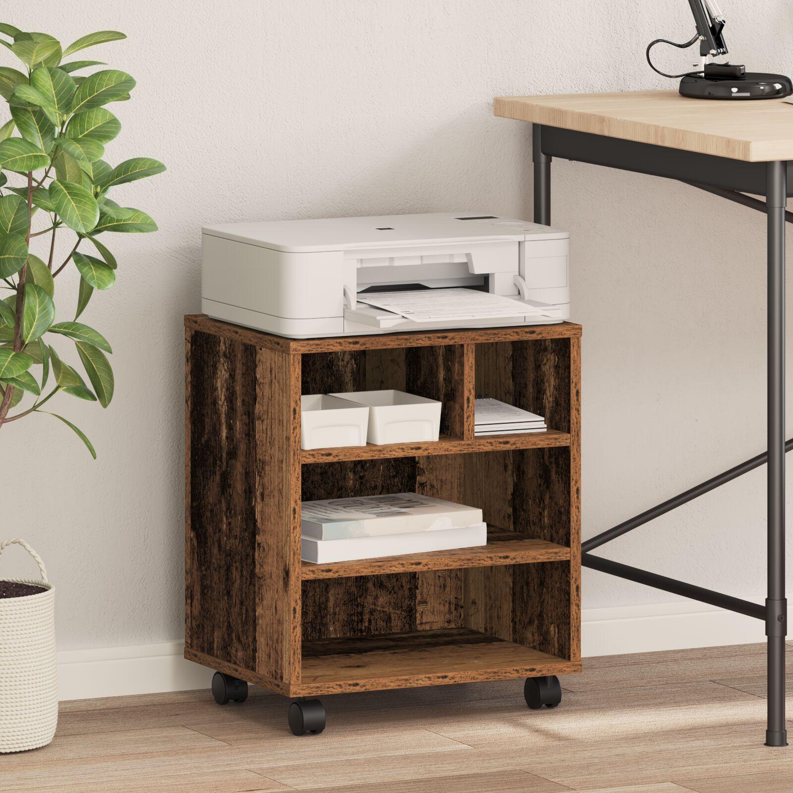 Printerstand med hjul Gamle træ 41x32x48 cm