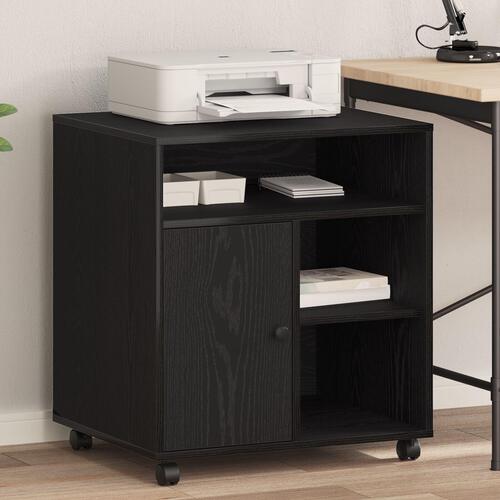 Printerstand med hjul Sort Eg 60x50x67 cm