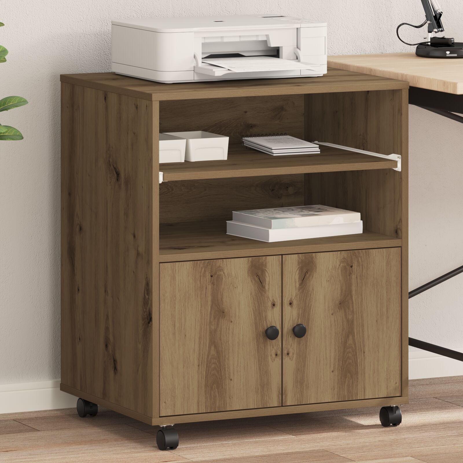 Printer Stand med Hjul Artisan Egetræ 60x48x74 cm