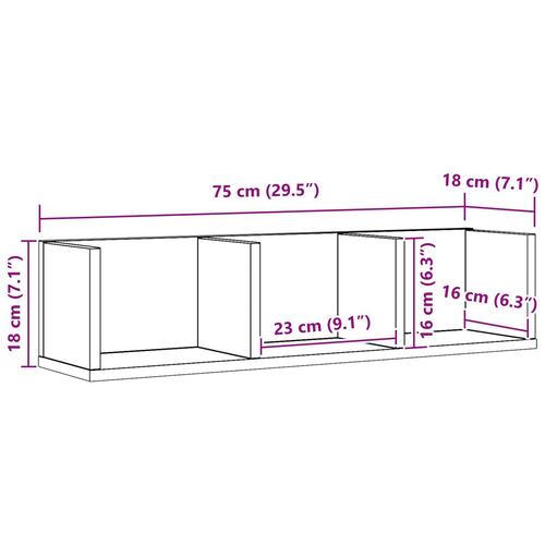 CD-hylde i sort eg 75x18x18 cm i konstrueret træ