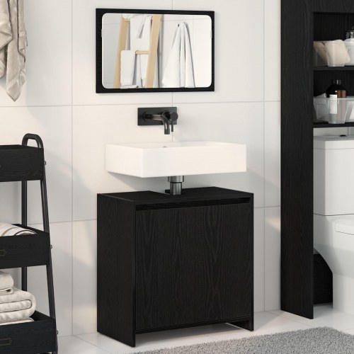 Badeværelsesskab med Spejl Sort Eg 60x33x61 cm Konstrueret Træ