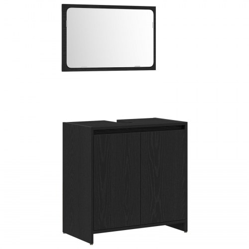 Badeværelsesskab med Spejl Sort Eg 60x33x61 cm Konstrueret Træ