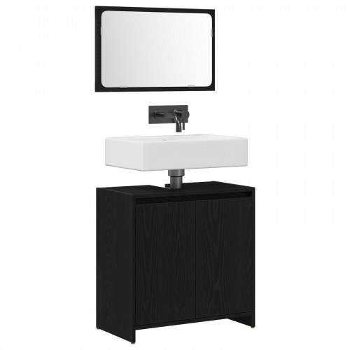 Badeværelsesskab med Spejl Sort Eg 60x33x61 cm Konstrueret Træ