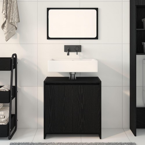 Badeværelsesskab med Spejl Sort Eg 60x33x61 cm Konstrueret Træ