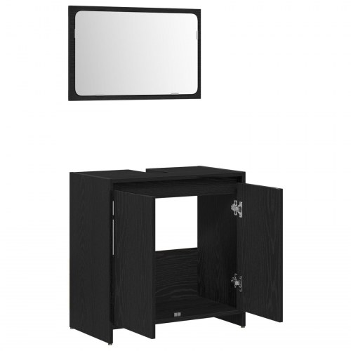 Badeværelsesskab med Spejl Sort Eg 60x33x61 cm Konstrueret Træ