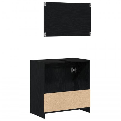 Badeværelsesskab med Spejl Sort Eg 60x33x61 cm Konstrueret Træ