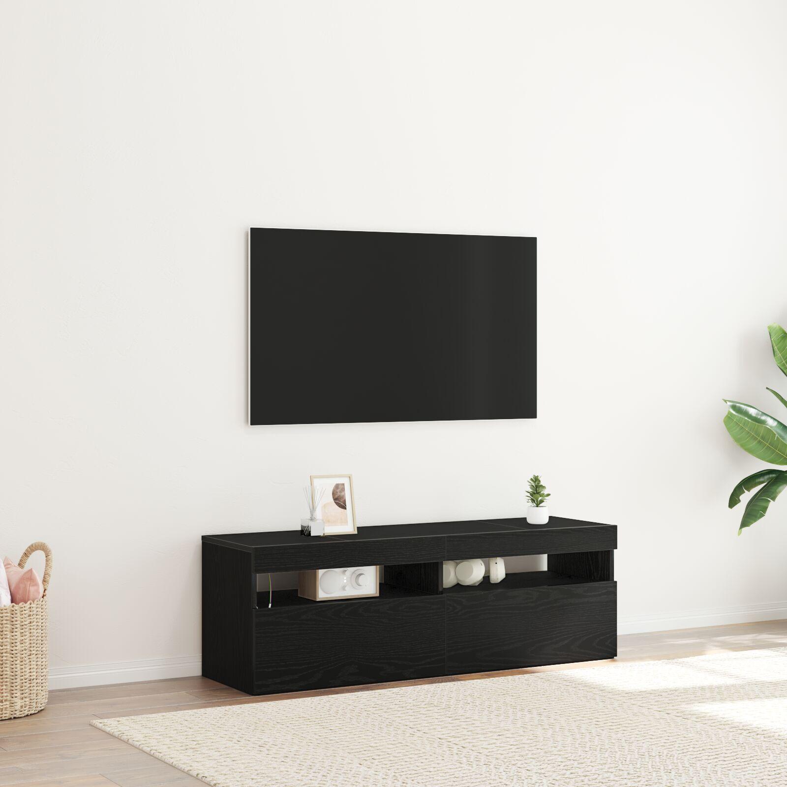 TV Skab med LED Sort Eg 120x35x40 cm Konstrueret Træ billede