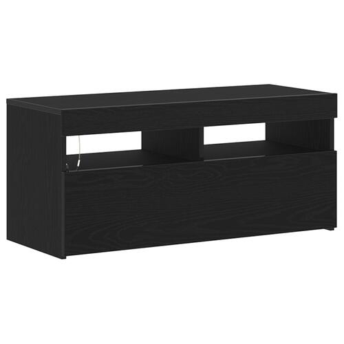 TV-bord med LED-lys, Sort Eg, 90x35x40 cm, Konstrueret træ