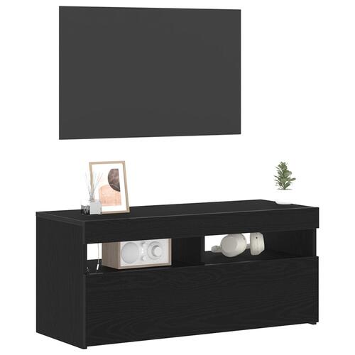 TV-bord med LED-lys, Sort Eg, 90x35x40 cm, Konstrueret træ