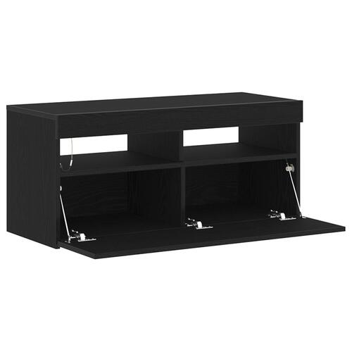 TV-bord med LED-lys, Sort Eg, 90x35x40 cm, Konstrueret træ