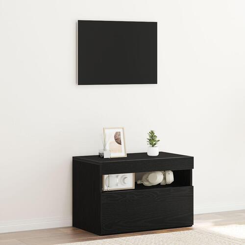 TV Skab med LED Lys - Sort Eg - 60x35x40 cm - Konstrueret Træ