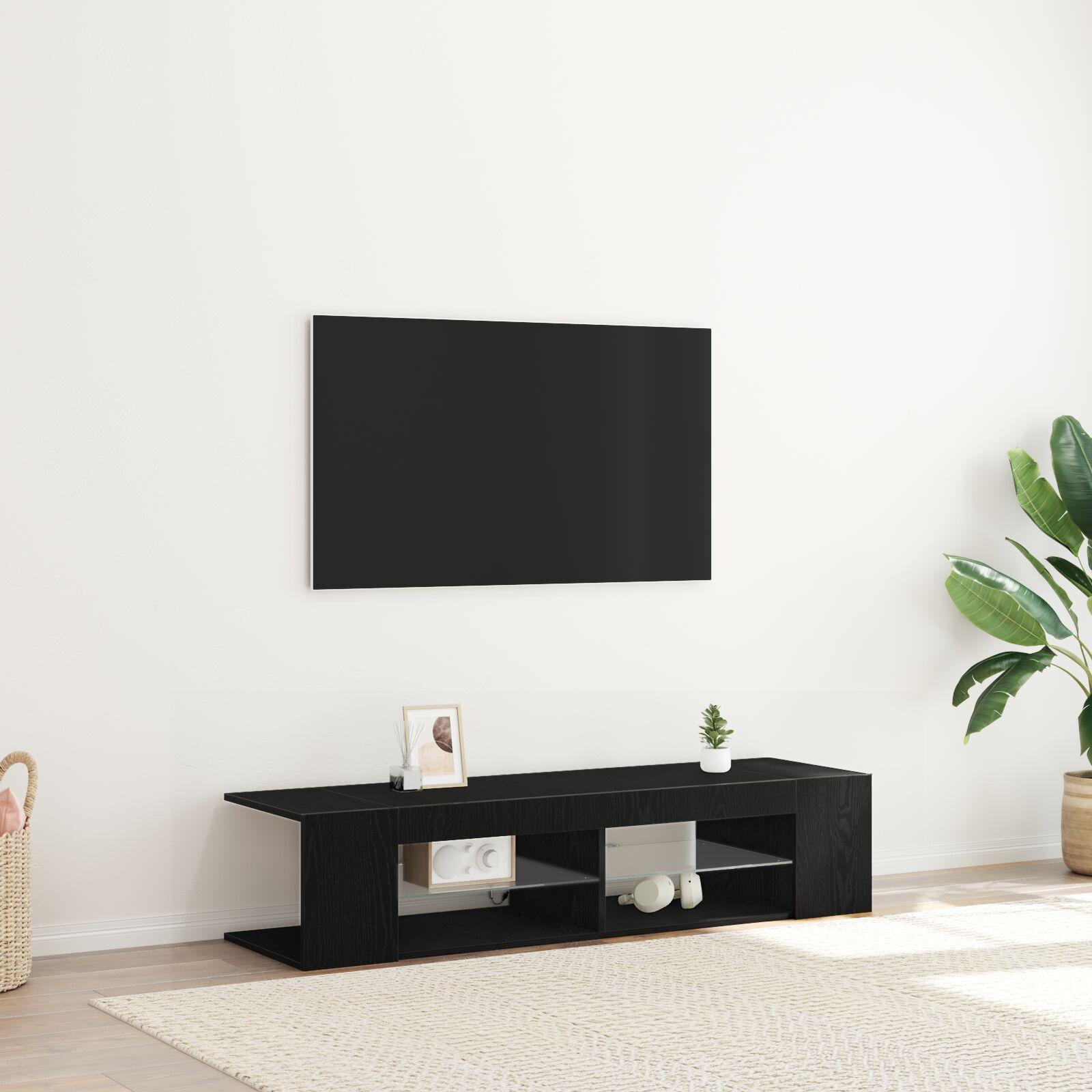 TV Skab med LED Lys i Sort Egetræ - 135x39x30 cm i Konstrueret Træ billede