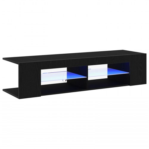 TV Skab med LED Lys i Sort Egetræ - 135x39x30 cm i Konstrueret Træ