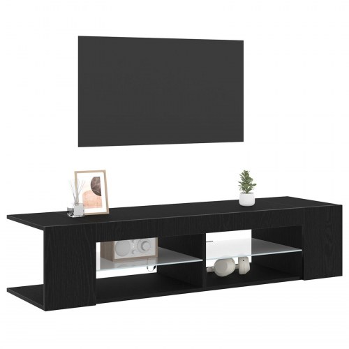 TV Skab med LED Lys i Sort Egetræ - 135x39x30 cm i Konstrueret Træ