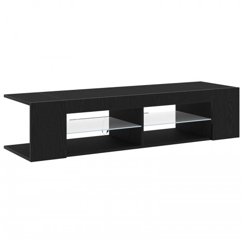 TV Skab med LED Lys i Sort Egetræ - 135x39x30 cm i Konstrueret Træ