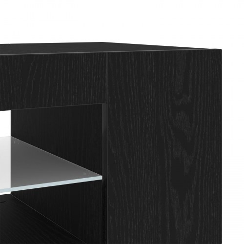 TV Skab med LED Lys i Sort Egetræ - 135x39x30 cm i Konstrueret Træ