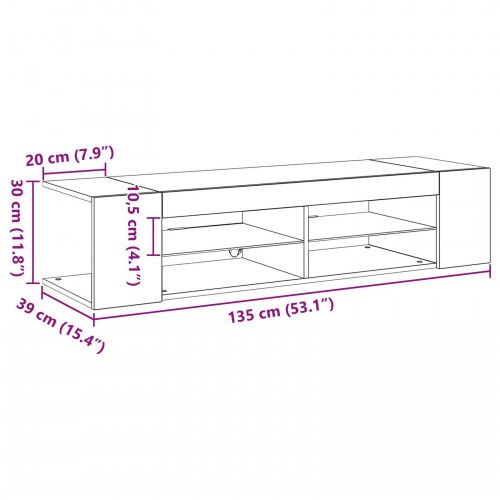 TV Skab med LED Lys i Sort Egetræ - 135x39x30 cm i Konstrueret Træ