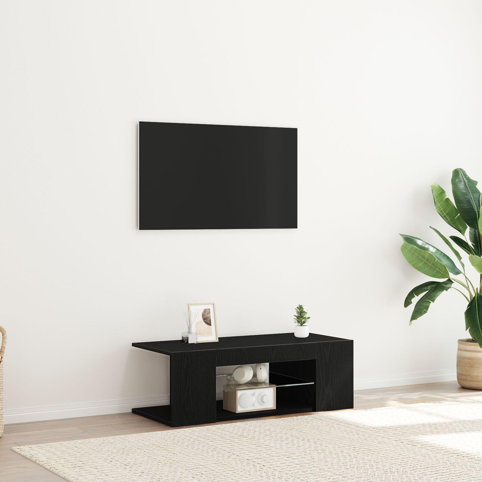 TV-bord med LED-lys i sort eg 90x39x30 cm lavet af træ