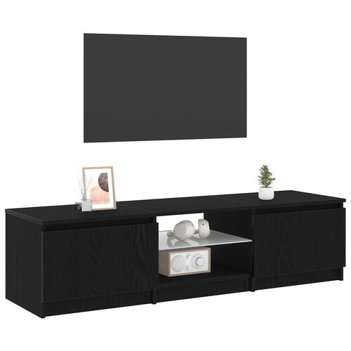 TV Skab med LED Lys - Sort Eg 140x40x35,5 cm - Konstrueret Træ