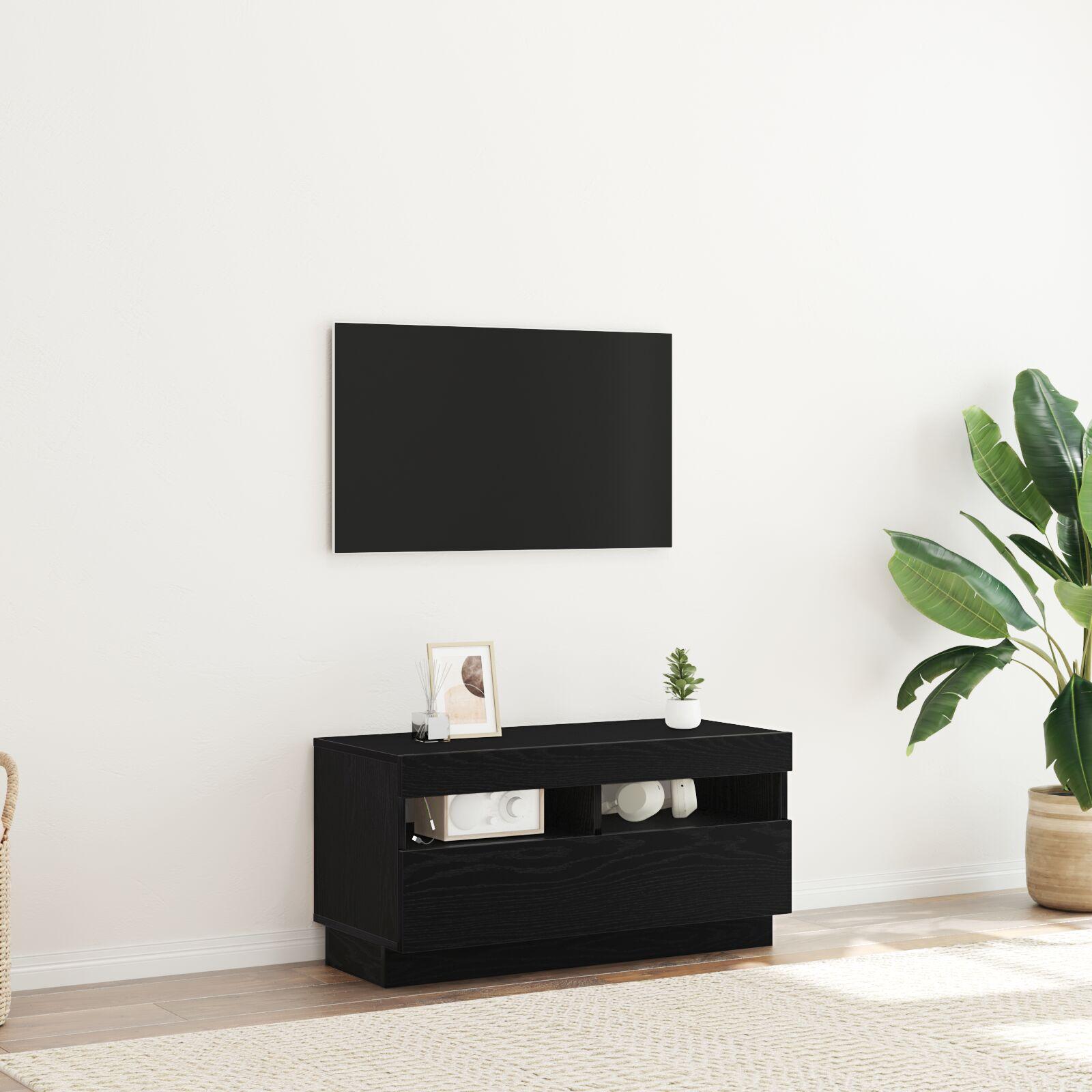 TV-skab med LED-lys - Sort eg 80x35x40 cm - Konstrueret træ