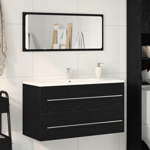 Vaske Cabinet med Spejl Sort Eg 90x45x1,5 cm Konstrueret Træ
