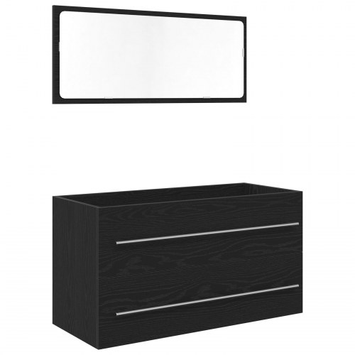 Vaske Cabinet med Spejl Sort Eg 90x45x1,5 cm Konstrueret Træ