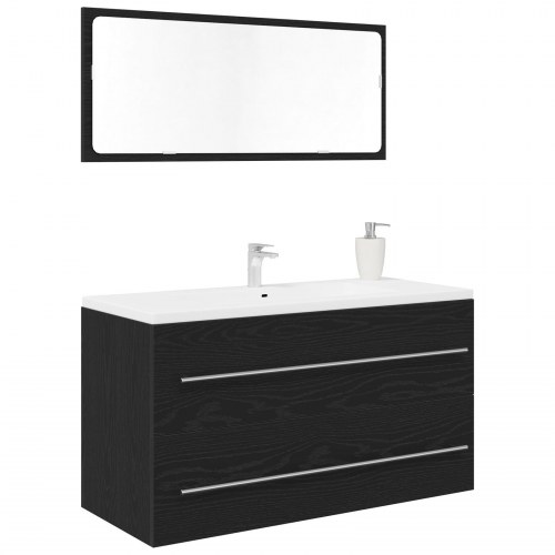 Vaske Cabinet med Spejl Sort Eg 90x45x1,5 cm Konstrueret Træ