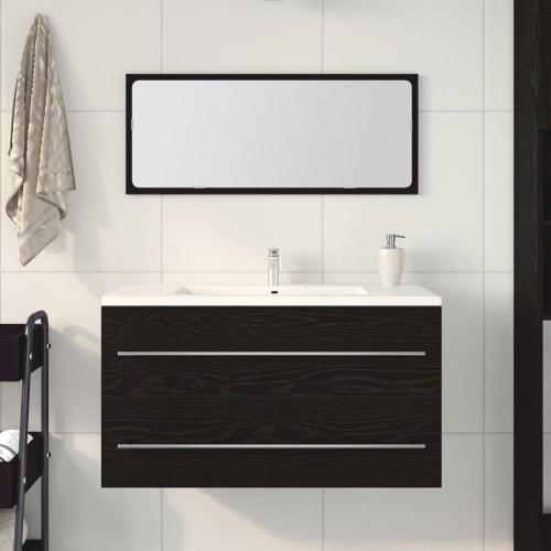 Vaske Cabinet med Spejl Sort Eg 90x45x1,5 cm Konstrueret Træ