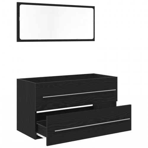 Vaske Cabinet med Spejl Sort Eg 90x45x1,5 cm Konstrueret Træ