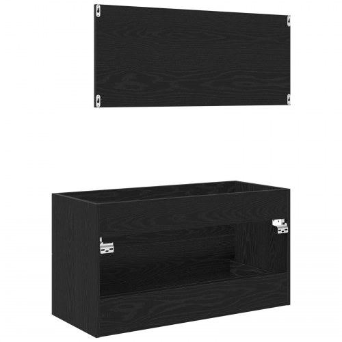 Vaske Cabinet med Spejl Sort Eg 90x45x1,5 cm Konstrueret Træ