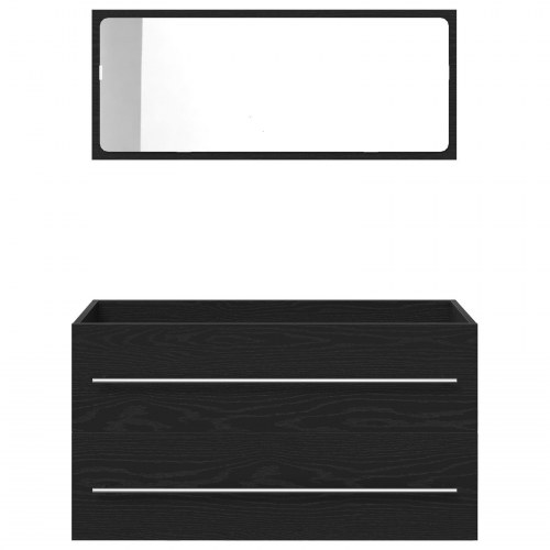 Vaske Cabinet med Spejl Sort Eg 90x45x1,5 cm Konstrueret Træ