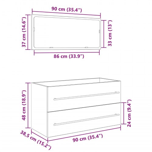 Vaske Cabinet med Spejl Sort Eg 90x45x1,5 cm Konstrueret Træ