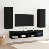 Væghængt TV Skab 2 stk Sort Eg 30,5x30x90 cm Bygget i Træ