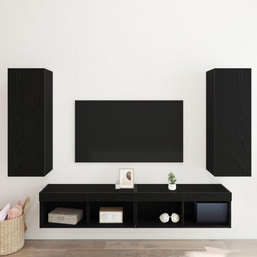 Væghængt TV Skab 2 stk Sort Eg 30,5x30x90 cm Bygget i Træ