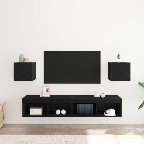 Vægmonterede TV-skabe 2 stk Sort Eg 30,5x30x30 cm